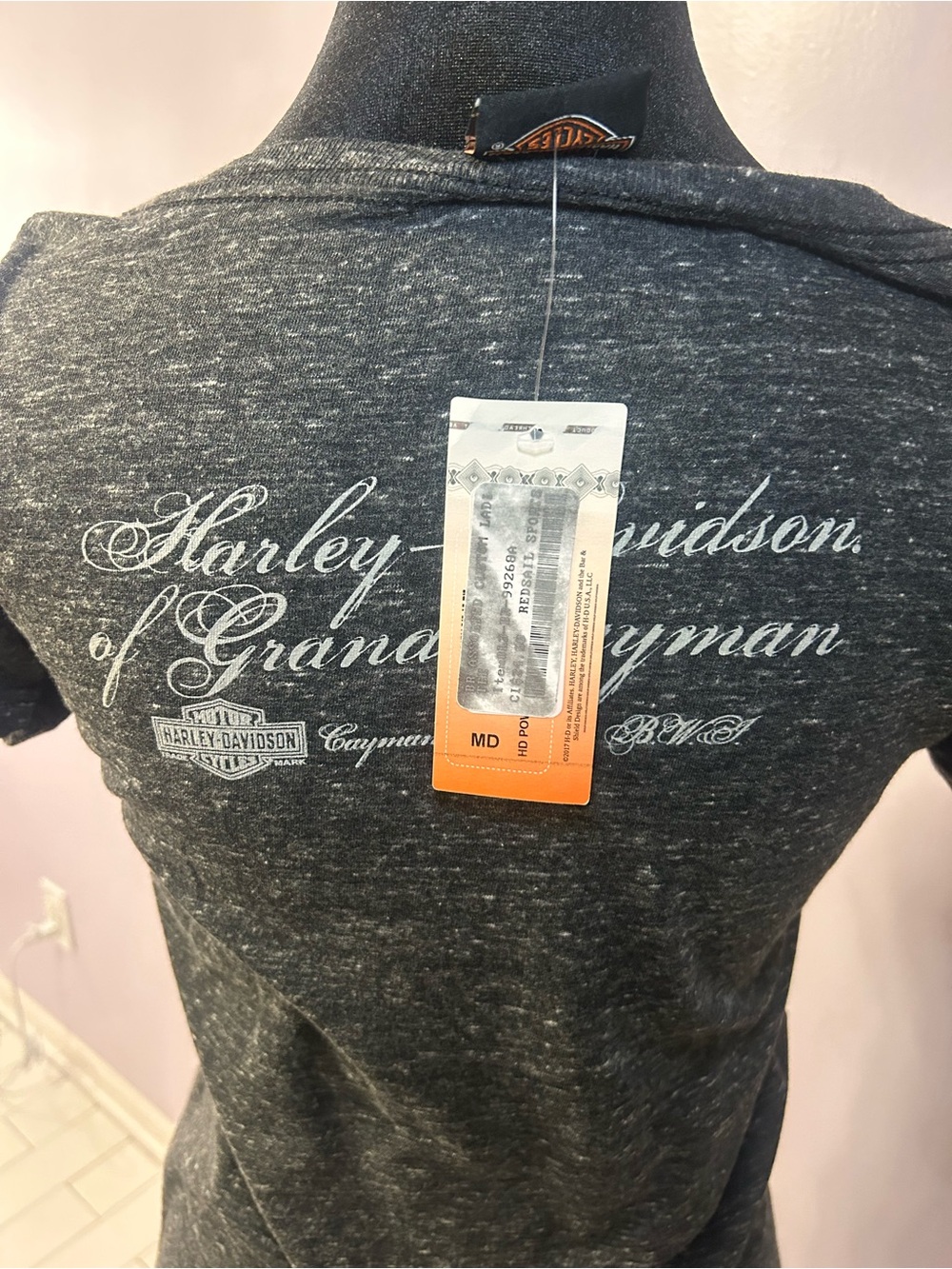 Harley-Davidson Grand Cayman, M Black Gray Scoop Neck Tee with Red Logo - Picture 4 of 4